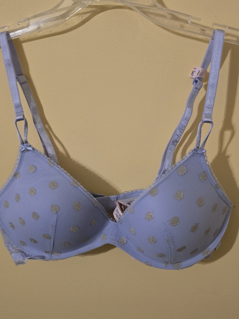 Victoria's Secret Light Lilac Bra with Gold Polka Dots